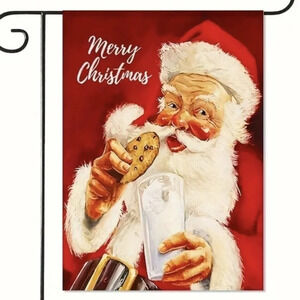 Santa Claus garden flag, Merry Christmas, milk and cookies, winter